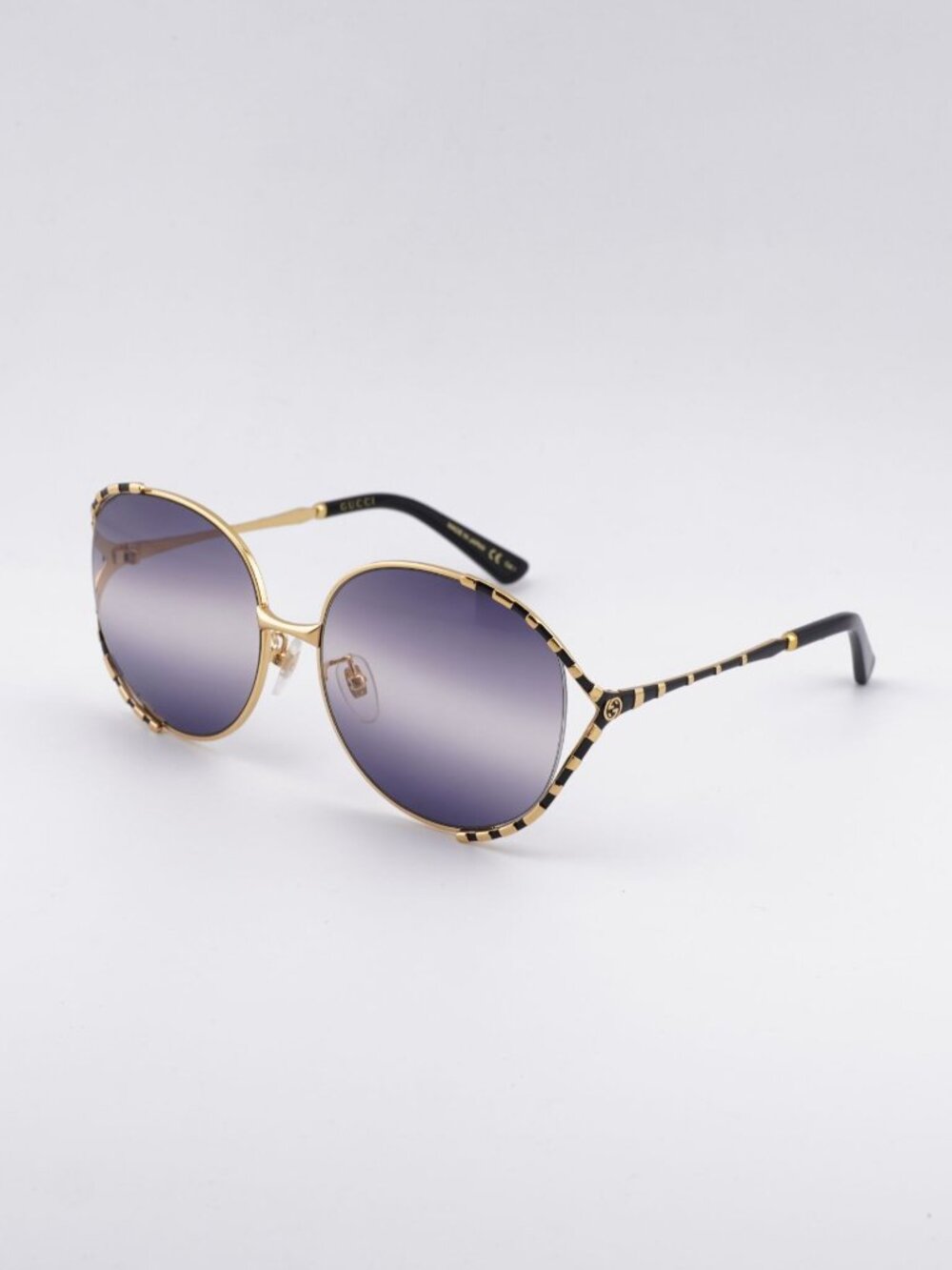Gucci GG0595S 001 Sunglasses Gold Round Frame, Grey Lenses